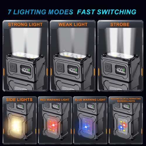 1PC Super Bright LED Flashlight Rechargeable COB Work Light Rotating Head Metal Clip Magnet 7 Modes Large Capacity Lithium Battery Ideal for Outdoor Camping Emergency Repair Rechargeable Flashligh