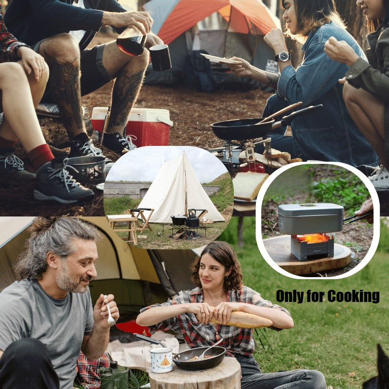 4-Piece Mini Folding Camping Stove Set - Compact Design with Windscreen & Fuel Tray, Dual-Use for Wood/Charcoal, Ideal for Hiking, Camping & Emergency Survival Kit Essentials | Perfect for Pots, Pans & Skillets, For Cooking Only, Not for Food Contact