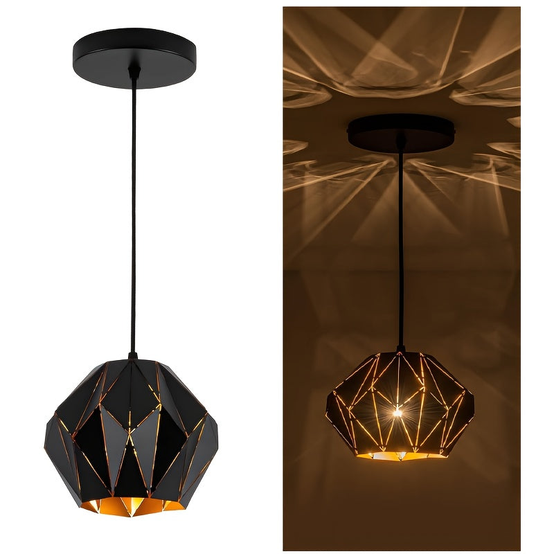Vintage industrial black metal pendant light - height adjustable, geometric farmhouse ceiling light for kitchen island - bulb not included