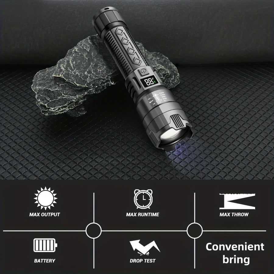 IPX6 USB Rechargeable New Flashlight, Long Lasting Battery, Multiple Adjustable Brightness Modes, Ideal for Camping, Power Outage, Home Use, Night Fishing and Emergency Gear