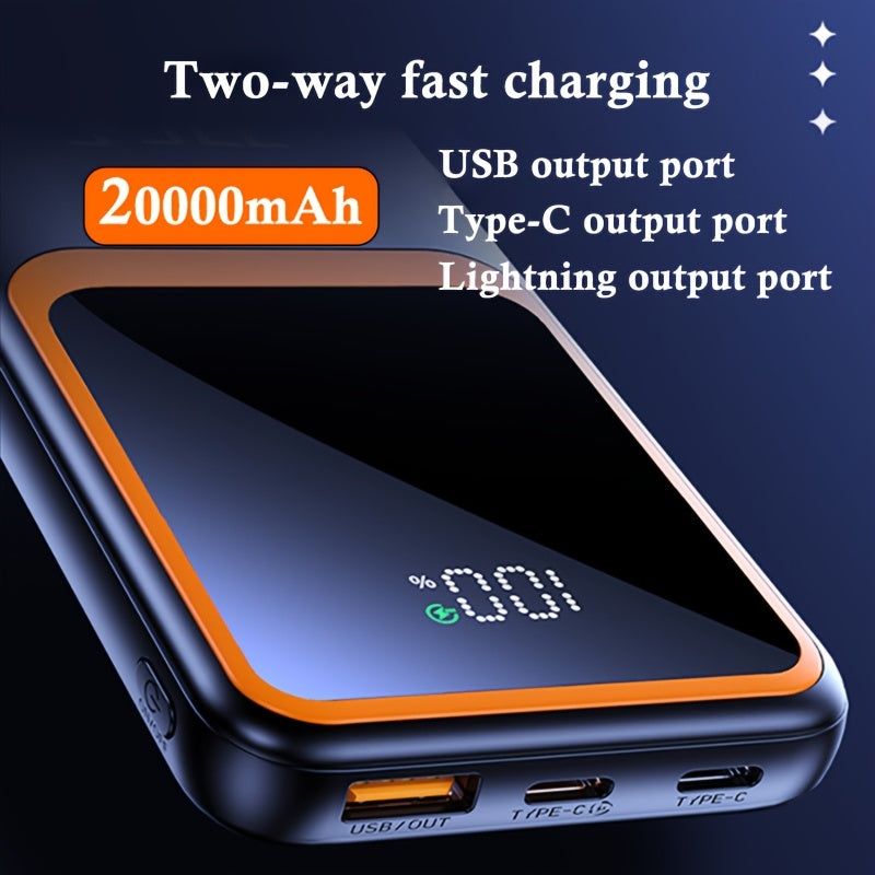 20000mAh Portable Power Bank, 22.5W Fast Charging Mobile Phone Battery Pack, LED Power Display/USB/Type-C/Micro Interface, Suitable for Apple/Android Mobile Phones And Electronic Devices, Gift, Outdoor Emergency Backup Battery Pack Black Easter