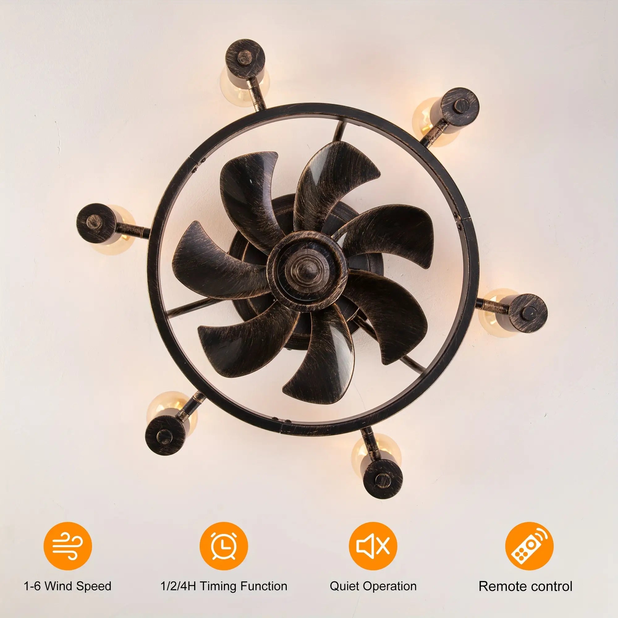 20 Inch Low Profile Flush Mount Ceiling Fan with Light - Remote Control, 6-Speed Quiet Motor, Timer Function, Reversible Fan & Light Control, Industrial Farmhouse Style for Bedroom, Bronze Finish with Grid Design
