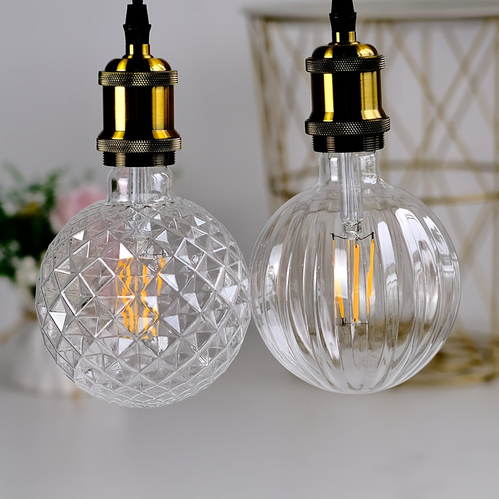 1 piece vintage Edison LED filament bulb, G40 crystal watermelon vintage creative LED filament bulb, 120V 4W E26 medium base, 2700K warm white amber clear glass bulb, cozy home decorative bulb, non-dimmable