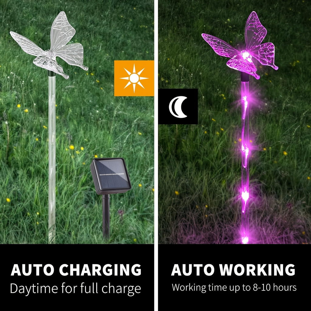 6-Piece Outdoor Butterfly Solar Light, Garden Decorative Light Solar Pathway Light Outdoor Waterproof Butterfly Courtyard Decoration, Patio, Flower Bed, Home Decoration (8 Modes)