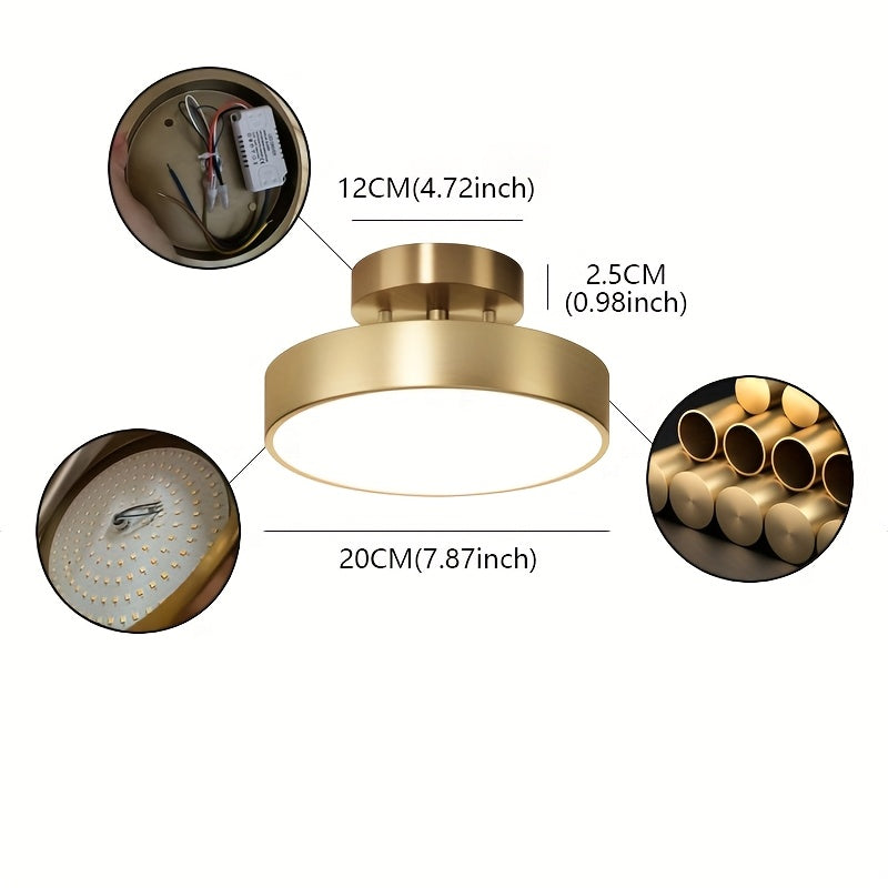 Brass Light Luxury Ceiling Light for Entryway, Home Hallway, Balcony, Front Door Lighting Fixture