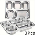 3-Pack & 5-Pack Stainless Steel Divided Tray – Perfect for Office Workers‘ Takeout Meals & Camping