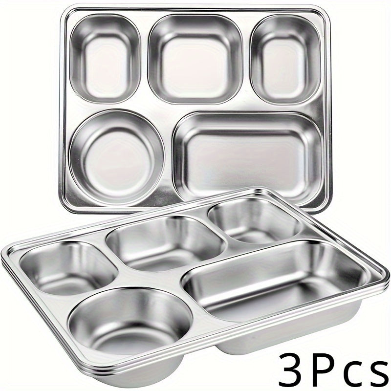 3-Pack & 5-Pack Stainless Steel Divided Tray – Perfect for Office Workers‘ Takeout Meals & Camping