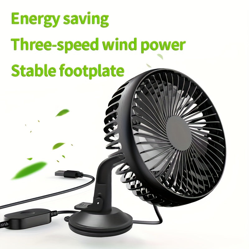 USB Car Fan, USB Suction Cup Car Fan, 3 Speed Adjustable Strong Wind, Brushless Motor Quiet Low Noise, Non-Slip Silicone Base, Suitable for Dashboard Windshield and Multiple Scenarios