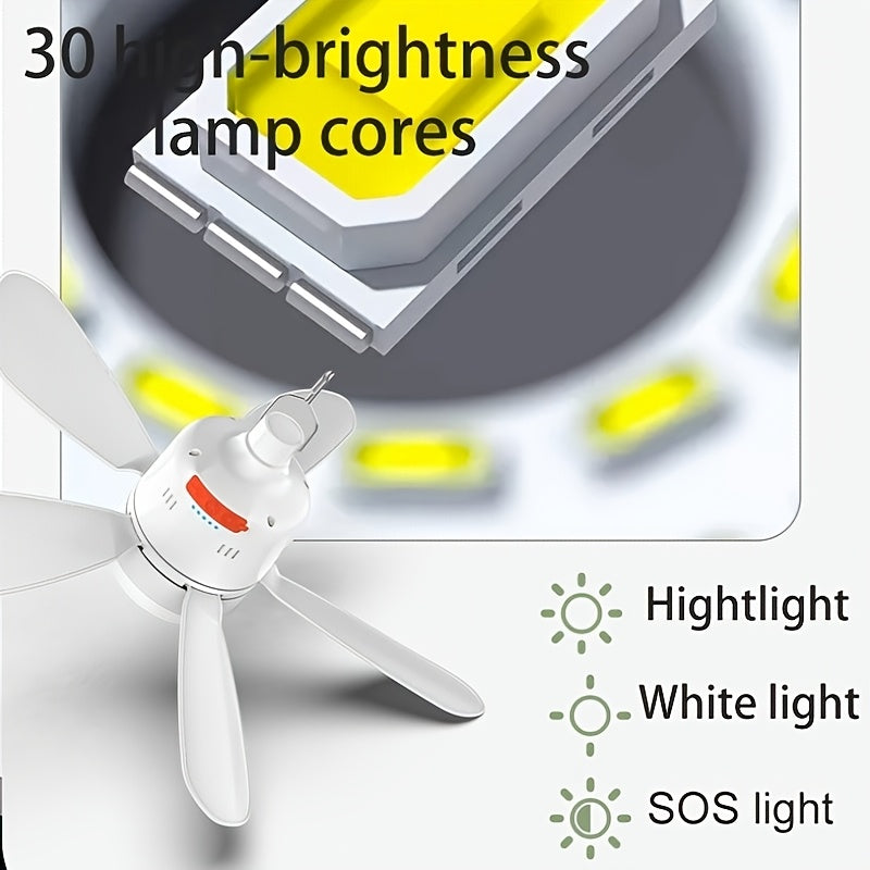 USB Rechargeable Portable Fan Light, 3 Brightness LED & 3 Strong Wind Speeds, 3000mAh Built-in Battery, Detachable Fan Blades, IP65 Waterproof Remote Control Camping Lantern Flashlight