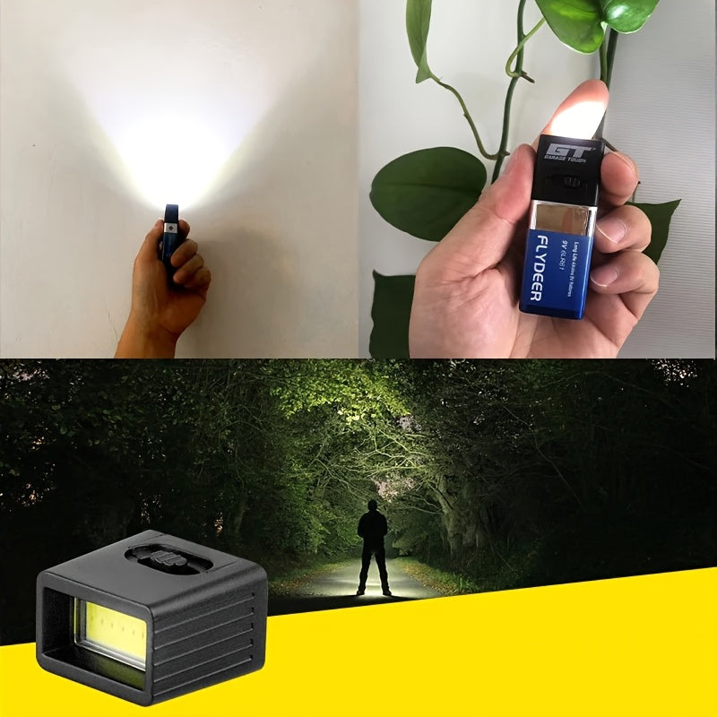 9V Flashlight, 9V Mini LED Keychain Light, 6F22 Battery, High-Power COB Light Flashlight