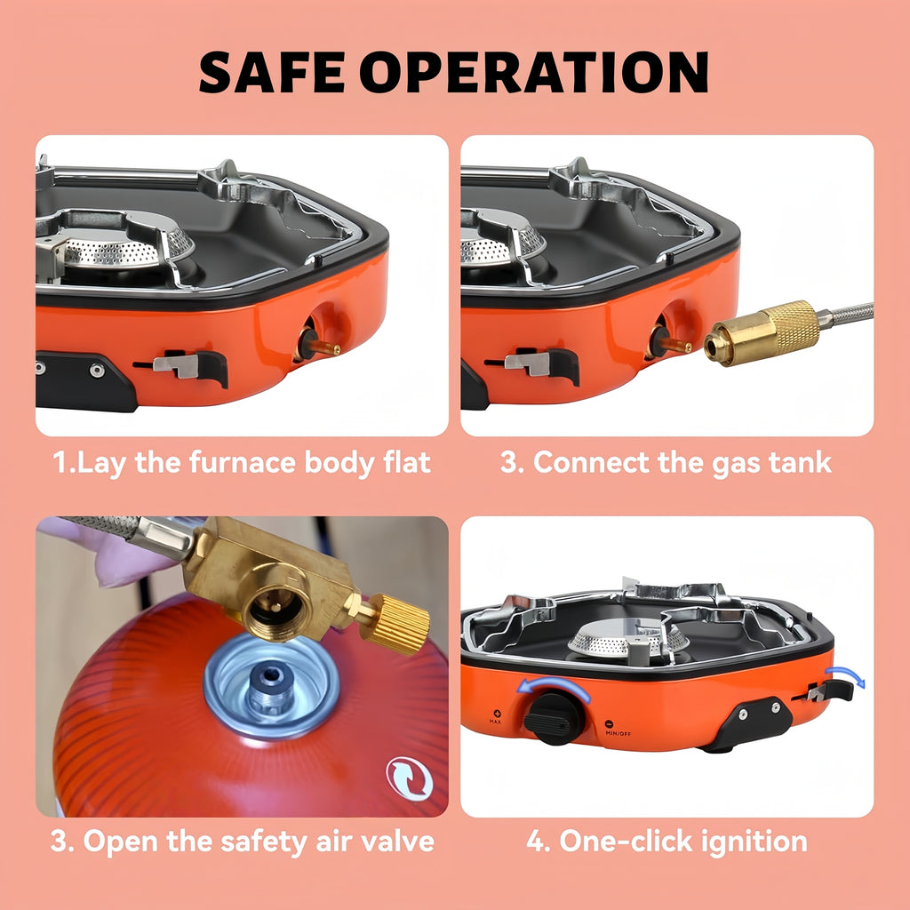 Portable Folding Camping Stove, Dual Burners That Work Simultaneously, Carbon Steel Housing, Built-in Ignition and Flame Control, Ideal for Outdoor Camping, Hiking, Adventure, and More