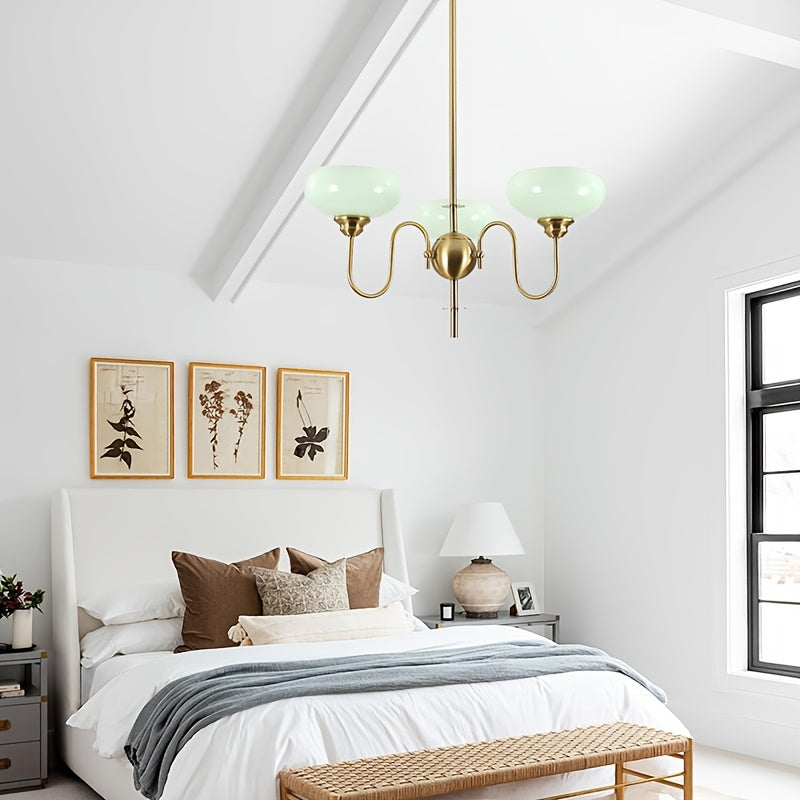 Elegant Gold Three-Light Pendant Light, Mid-Century Modern Chandelier with Opal Glass Shade, Adjustable Hanging Ceiling Light, Suitable for Dining Table and Living Room