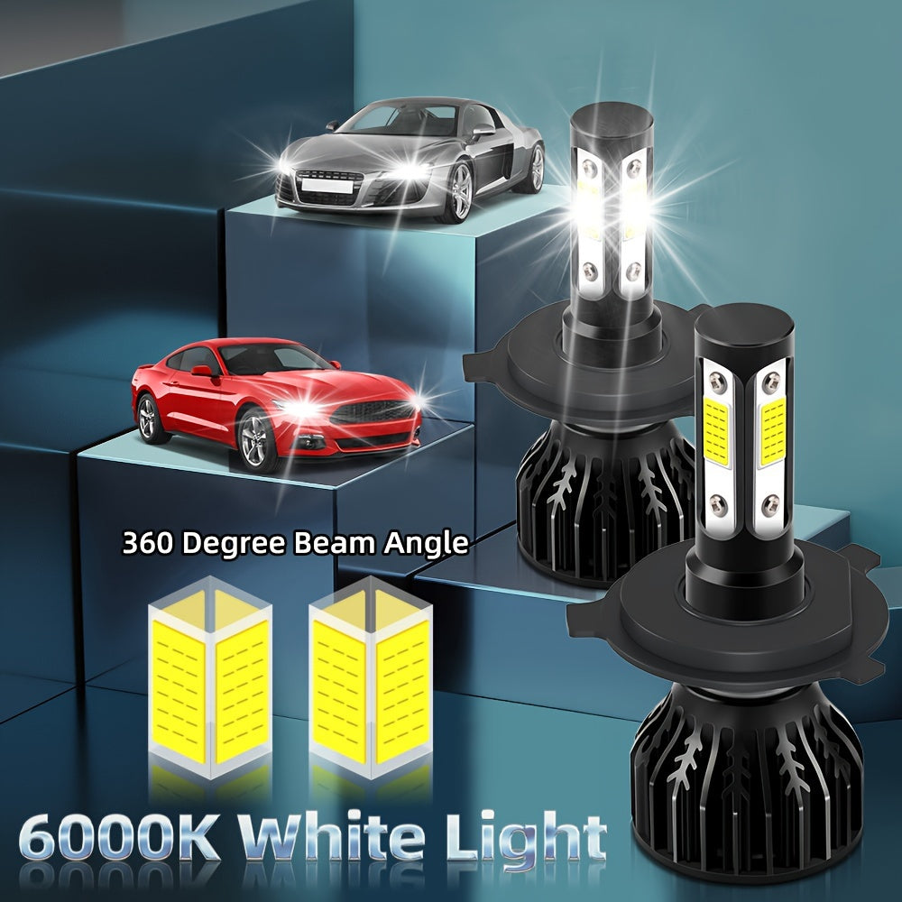 2 High/Low Beam Headlights, Luminous Intensity 30000 Lumens, 8000K Ice Blue Light, Equipped with 4 Side COB Chips, Including Models 9005/HB3, 9006/HB4, H4, H7, H11, H13, 9004 and 9007, No Battery Included
