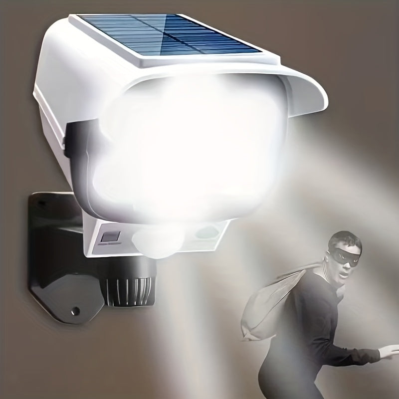 A Solar-Powered Motion Sensor Light with Remote Control And Adjustable Brightness, Featuring 77 LED Floodlights, Human Detection Lighting, And a Simulated Camera for Outdoor Porch And Garden Security Lighting, Energy-Efficient And Easy to Install