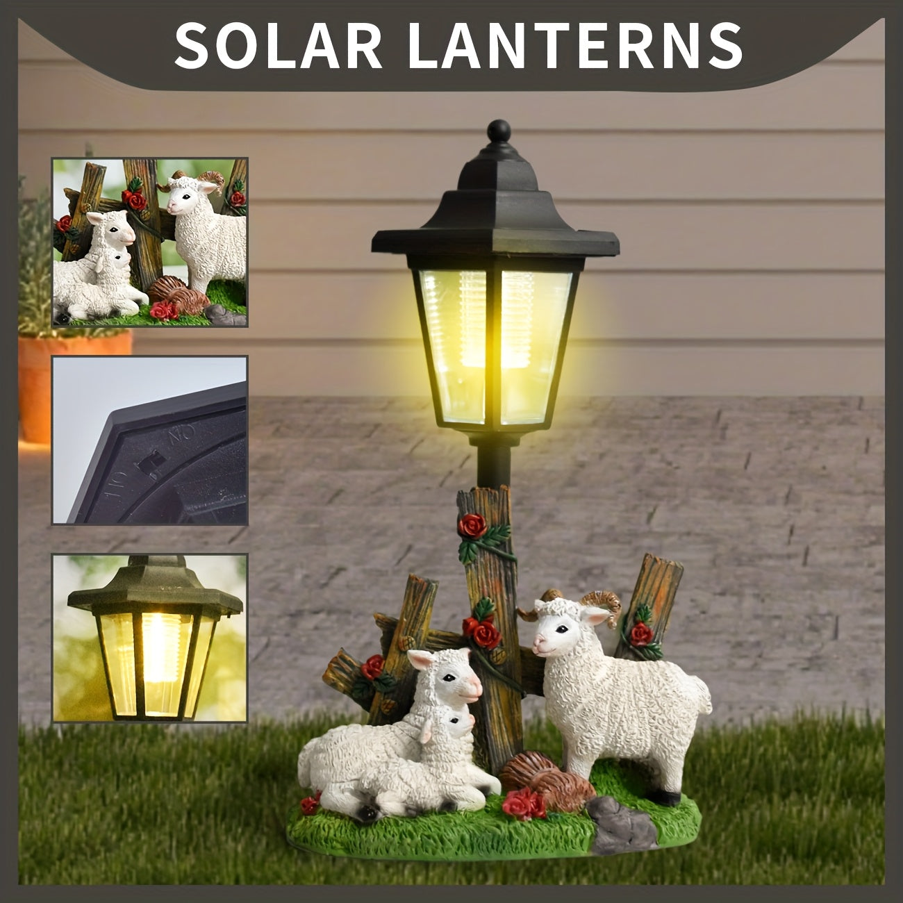 OTDECOR 1-Piece Solar Sheep Family of Three Outdoor Statue Light, IPX4 Solar Sheep Family of Three Decoration, Suitable for Outdoor Courtyard Decoration, Lawn Decoration, Garden Decoration, Path Decoration
