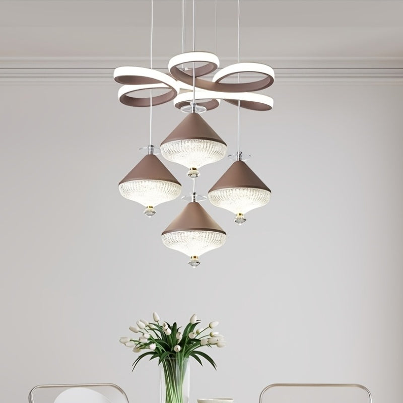 LED Indoor Pendant Light 4-Head Flower Spike Pendant, 3-Color Temperature Adjustable Color Temperature Lighting Fixture, Suitable for Kitchen and Dining Room