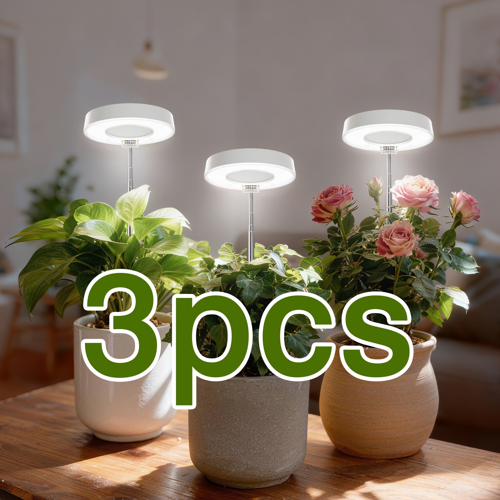 3-Pack Desktop Plant Grow Light for Indoor Plants, 720° Magnetic Full Spectrum Plant Lamp, Adjustable Height, 3/6/9H Timer & Dimmable, Ideal for Kitchen Herb Growing, White