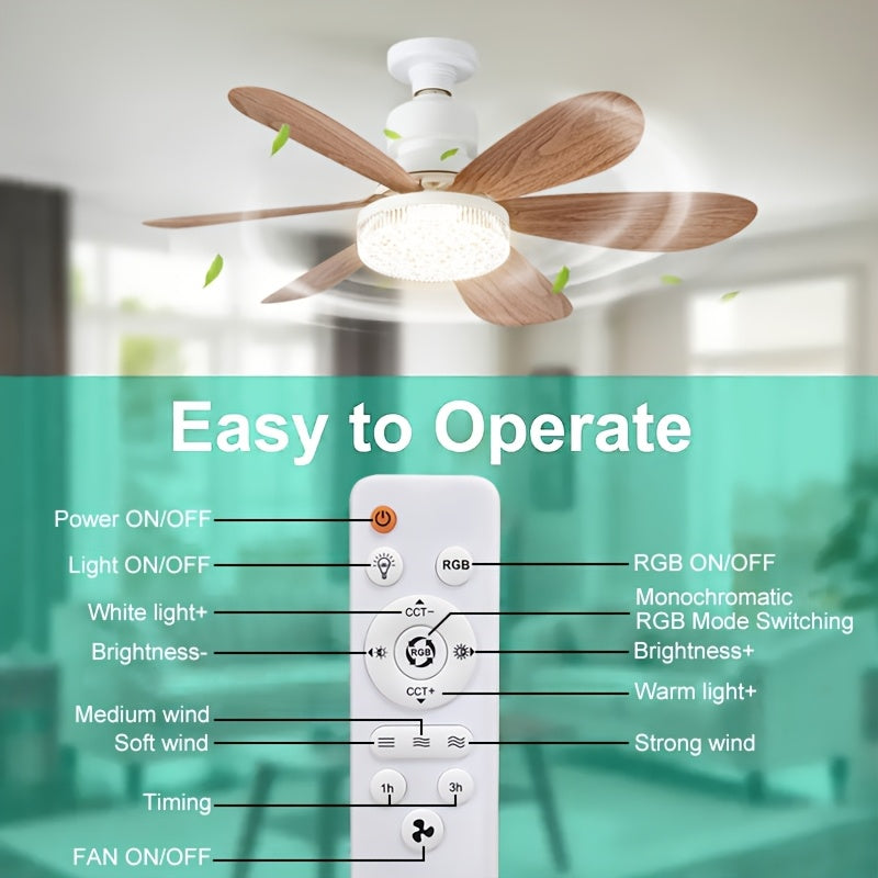 White LED Ceiling Fan Light with 3 Adjustable Speeds and Remote Control, 16.5 Inch / 20.5 Inch Fan Lighting Fixture, 30W / 40W Dimmable Color Changing Fan Light, Hardwired, 100V-240V Working Voltage, Color and Wood Grain Optional