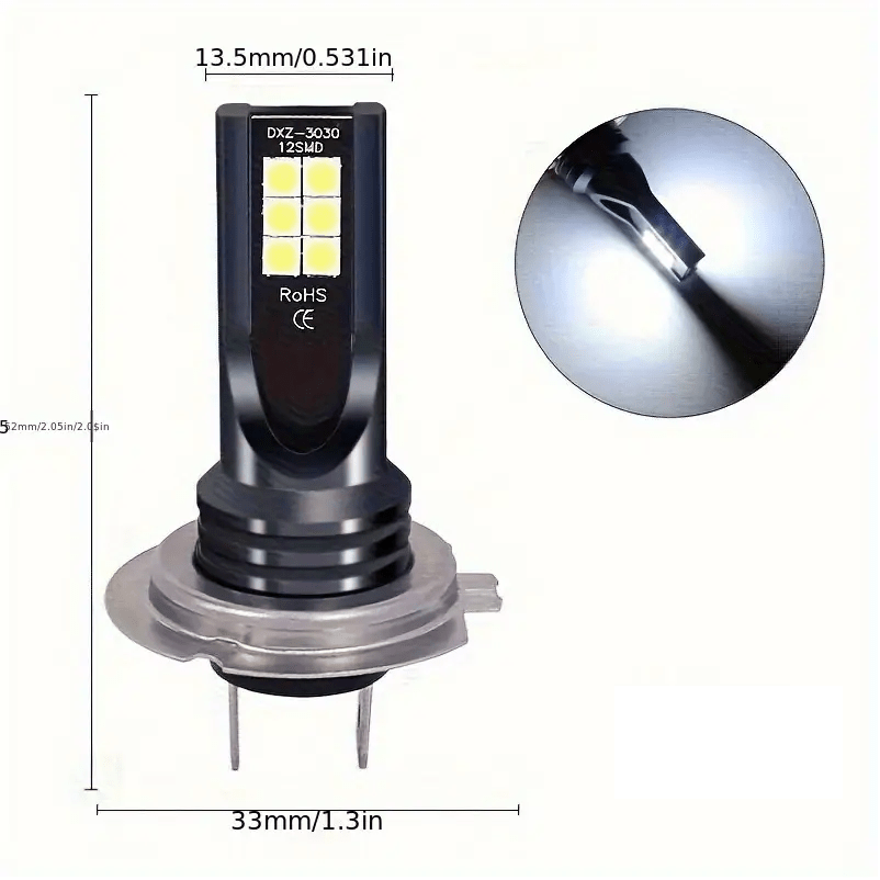 2个装 H7 LED 大灯灯泡套装 高+ 低光束 6000K 超亮白光，不含电池