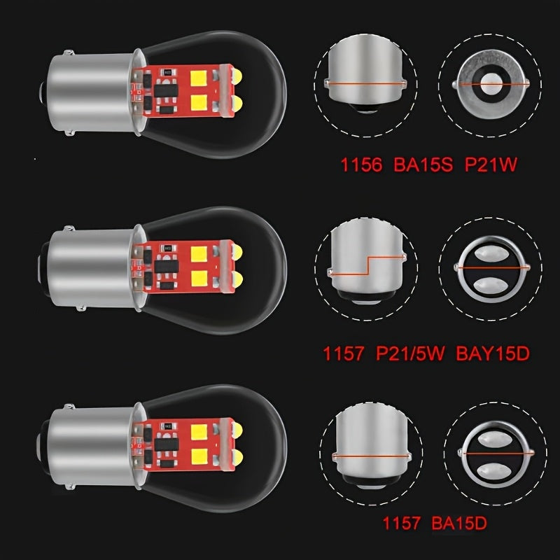 Vehicle LED Headlight Set (2 Pieces), Includes Turn Signal Lights, Brake Lights and Various Bulb Types such as 1156, 1157, BA15S, BAU15S, BA15D and BAY15D. These P21/5W LED High Beams are Compatible with Cars and Trucks