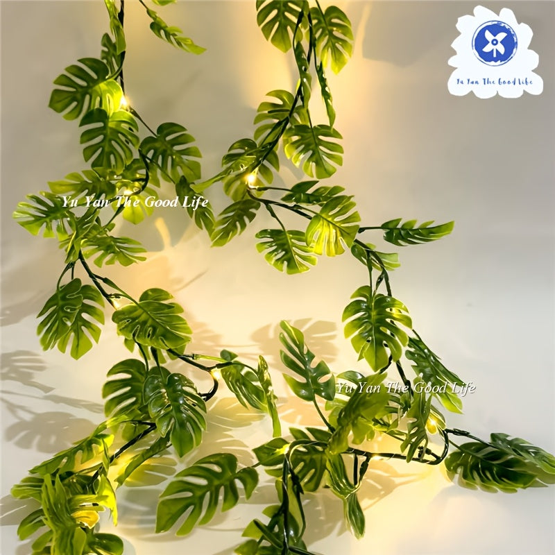 1PC 20led人造龟叶棕榈叶串灯，主杆1.7m，电池盒供电（不含电池），适用于家庭婚礼主题 生日派对夏季装饰串灯