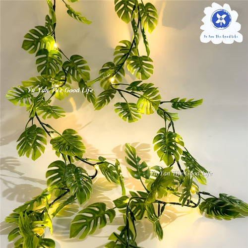 1PC 20led人造龟叶棕榈叶串灯，主杆1.7m，电池盒供电（不含电池），适用于家庭婚礼主题 生日派对夏季装饰串灯