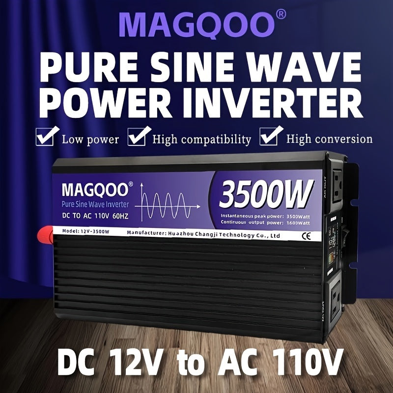 MAGQOO 双插座 六种数据显示 智能散热风扇 铝合金外壳 纯正弦波3500W逆变器直流12V转交流110V