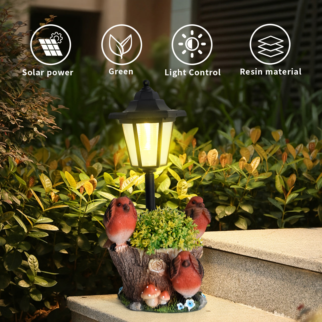 Multi-Functional Courtyard Resin Bird Flower Pot Outdoor Statue Solar Light, Garden Path Villa Landscaping Home Decorative Light, Balcony Corridor Ambient Night Light, Red Resin Bird Sculpture Light, Suitable Christmas Gift for Friends