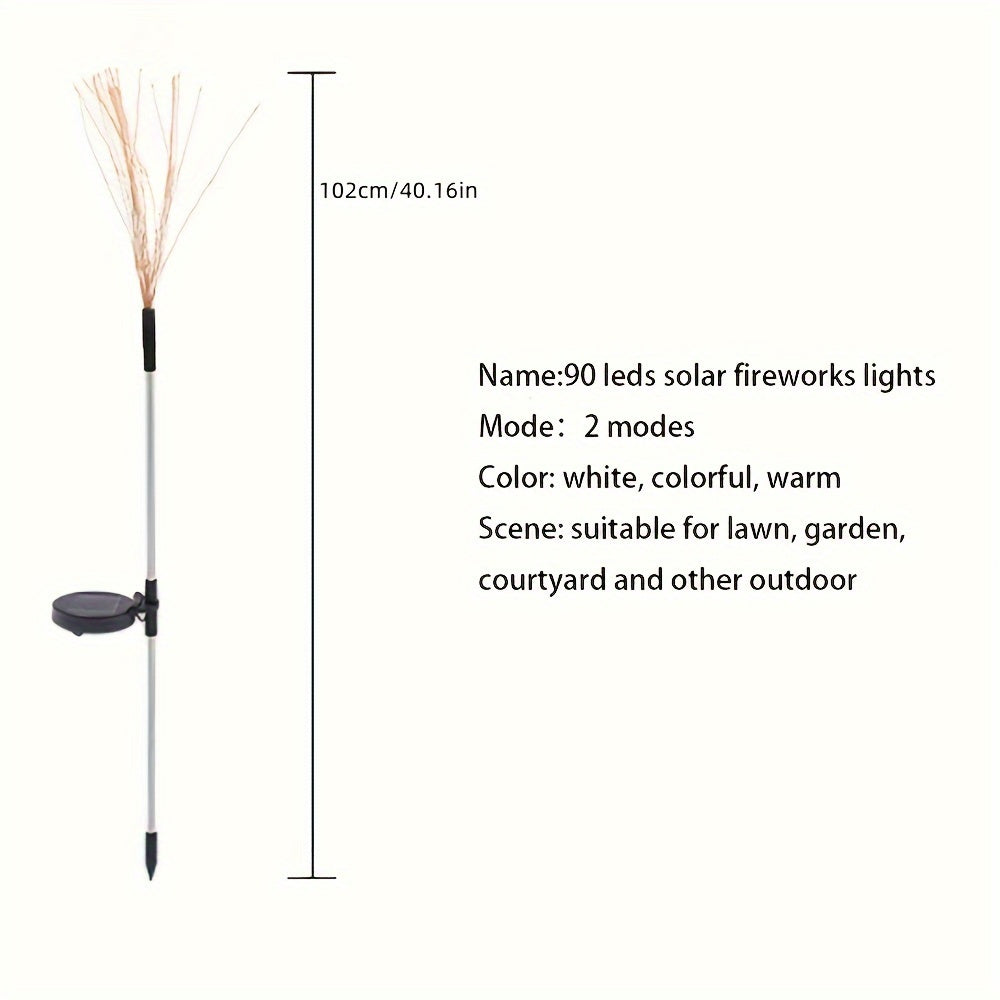 2个太阳能花园烟火灯 - 90颗LED，智能光感自动亮度调节，适合庭院、后院及小径装饰