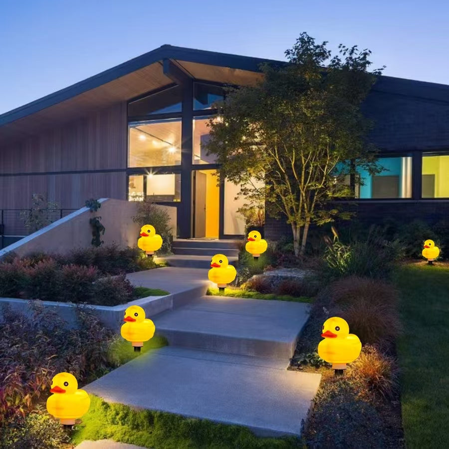 Solar Yellow Duck Light, Multi-Color Changing 8 LED, for Flower Garden Courtyard, Christmas and Halloween Decorative String Light