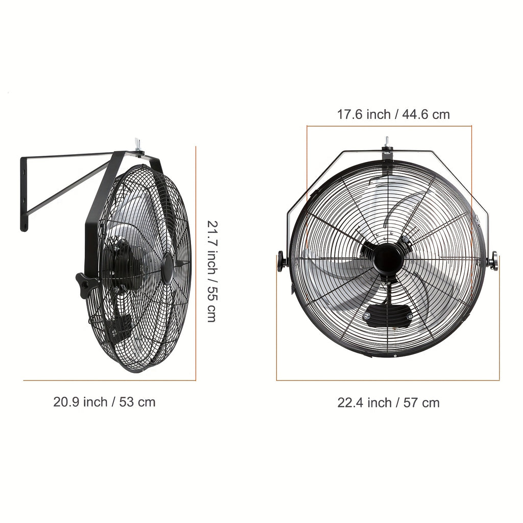 18 Inch Industrial Wall Fan, 3 Speed High Velocity, Metal Construction, Waterproof / Non-Waterproof Optional, Black, ETL Certified, Ideal for Warehouse, Greenhouse, Workshop, Courtyard & Industrial Ventilation | Multi-Mount Design | Metal Wall Fan