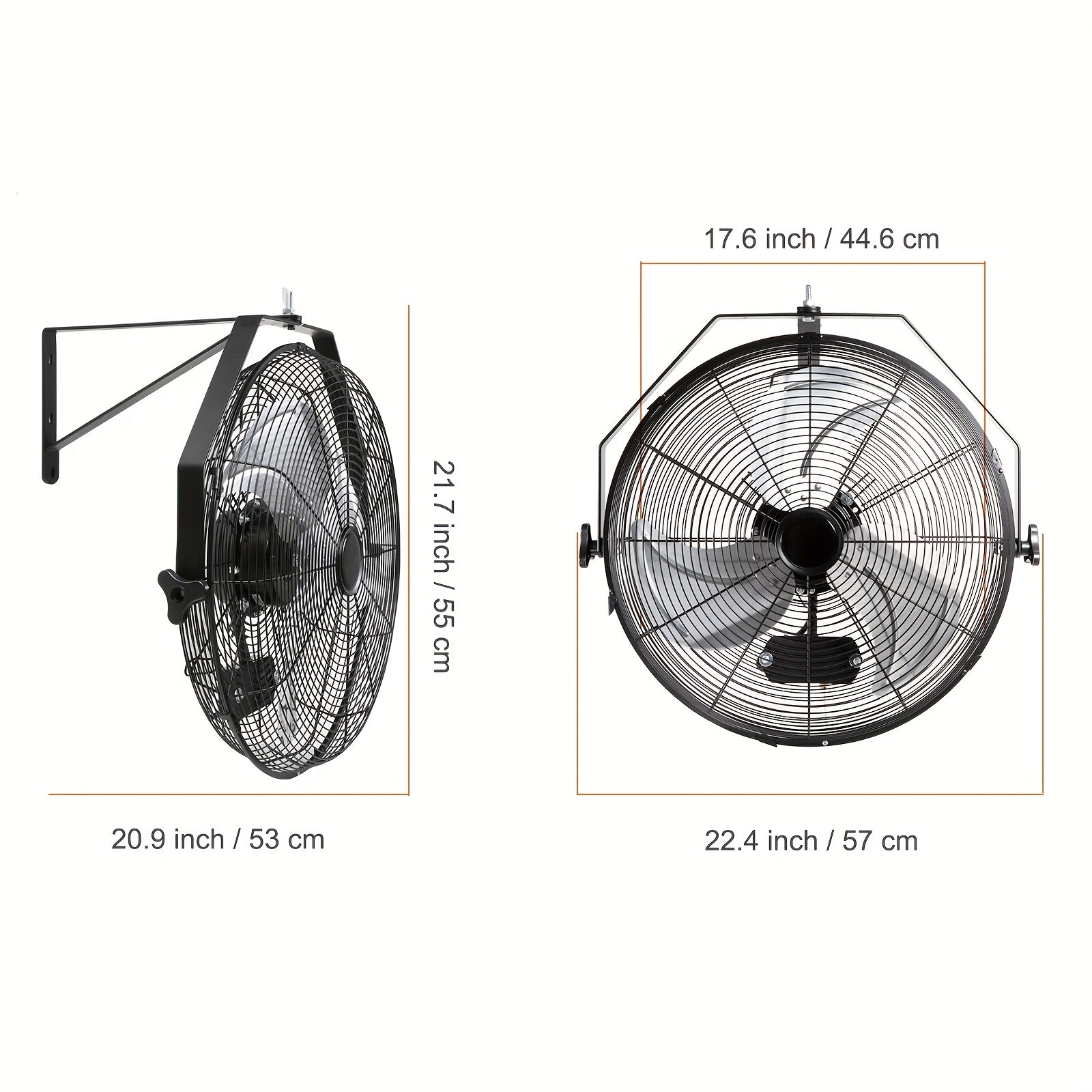 18 Inch Industrial Wall Fan, 3 Speed High Velocity, Metal Construction, Waterproof / Non-Waterproof Optional, Black, ETL Certified, Ideal for Warehouse, Greenhouse, Workshop, Courtyard & Industrial Ventilation | Multi-Mount Design | Metal Wall Fan