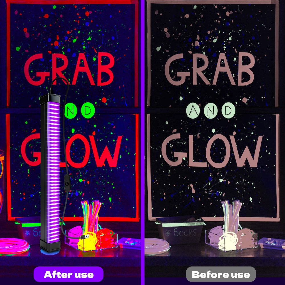 A blacklight tube, equipped with 80 LED beads, with a 39.4-inch power cord, with switch, 360-degree rotatable, very suitable for UV lighting for glow parties, body painting, and Halloween and Christmas celebrations