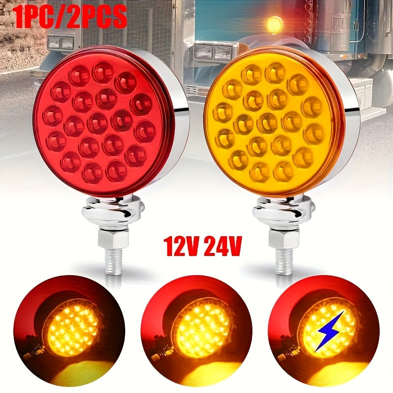 1 or 2-Pack 12V 24V LED Dual Round Light, Truck & Trailer Marker Light, Yellow & Red, Battery-Free