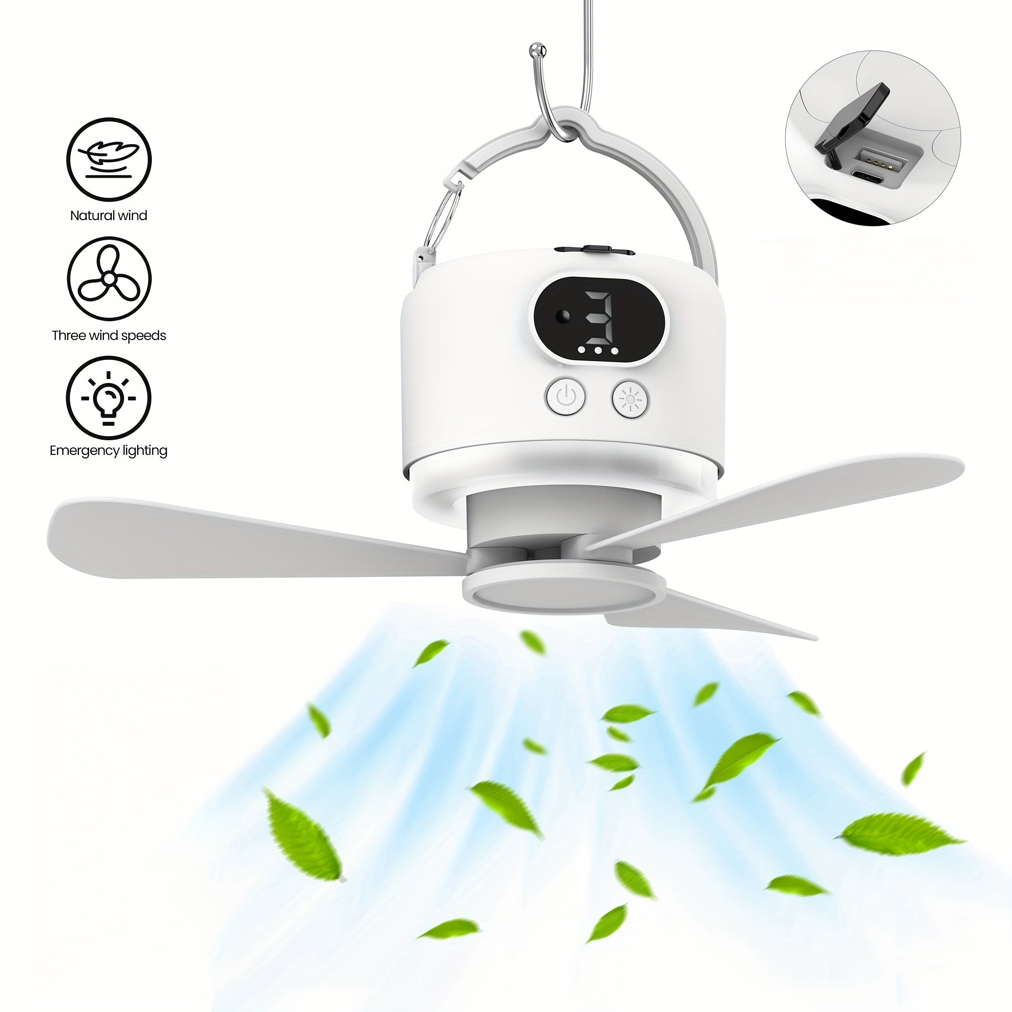 New Multifunctional USB Rechargeable Outdoor Camping Fan, Must-Have for Beach Camping, Universal Silent Remote Small Ceiling Fan for Dorm & Mosquito Net, 3-Speed & 3-Level Light Smart Fan Light, Tent Cooling Fan