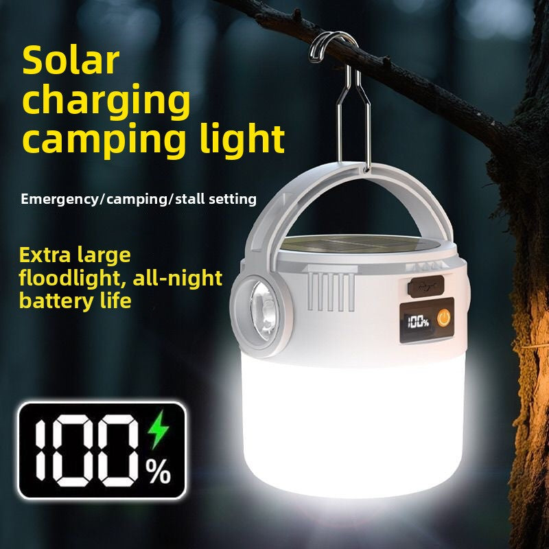 1 set solar camping light, foldable LED spotlight, portable lighting lamp, home emergency light, outdoor camping light, solar camping light, LED bulb light, solar dual charging, compact design, maximum brightness 500 lumens