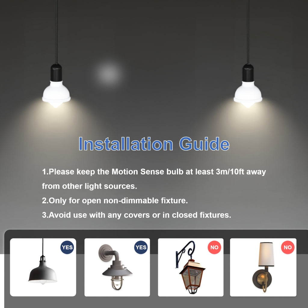 2-pack E26 screw base A19 sensor LED bulb 9W 3000K warm white light - automatic on/off plug-and-play, no additional wiring required | suitable for basements, wardrobes, storage rooms