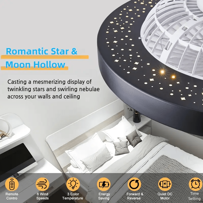 Modern Low Profile 19 Inch Ceiling Fan with Light, 6-Speed Dimmable LED Reversible Bladeless Fan Light, DC Silent Motor Flush Mount Ceiling Fan, Perfect for Bedroom and Kitchen