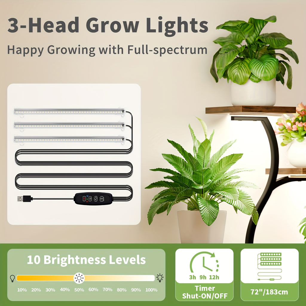 8-Tier Corner Plant Stand with Grow Light, 49 Inch Tall Single-Piece Indoor Metal Shelf, Multi-Functional Compact Display Rack for Plants Decorations Photo Frames