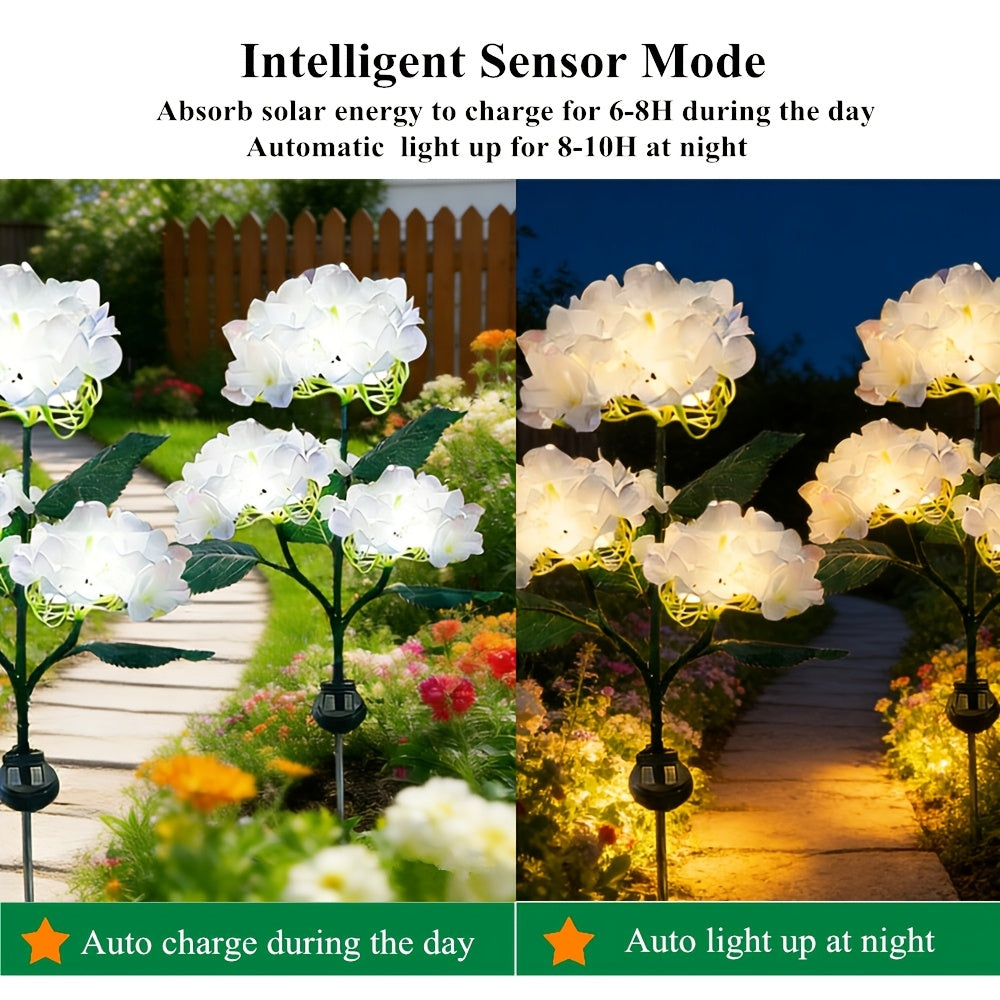 Outdoor Solar LED Light for Garden Decoration, Hydrangea Flower Design, Suitable for Pathways, Patios, and Lawns