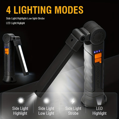 1 Multi-Functional Work Light with COB Side Lighting, USB Rechargeable, LED Flashlight, Portable Handheld Torch, Ideal for Repairs, Tent Lighting, Outdoor Camping, Fishing, and as a Concealable Lantern