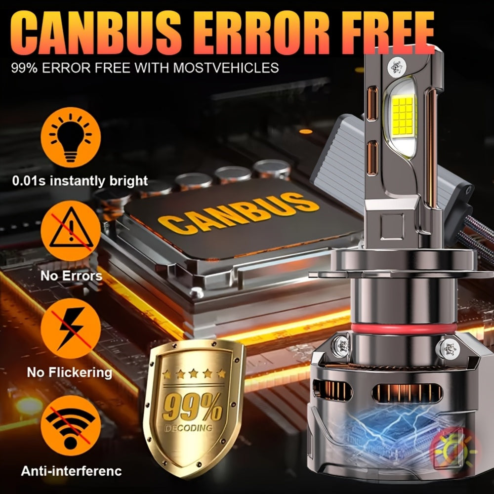 2pcs 9006 9012/HIR2 Super Bright LED Headlight Bulbs for Car, 54800LM, 7500K, 1000% Brightness, 360° Beam Angle, Plug-and-Play, Compatible with H1 H4/9003/HB2 H16/H9/H8 9005, 9570 CSP Chip