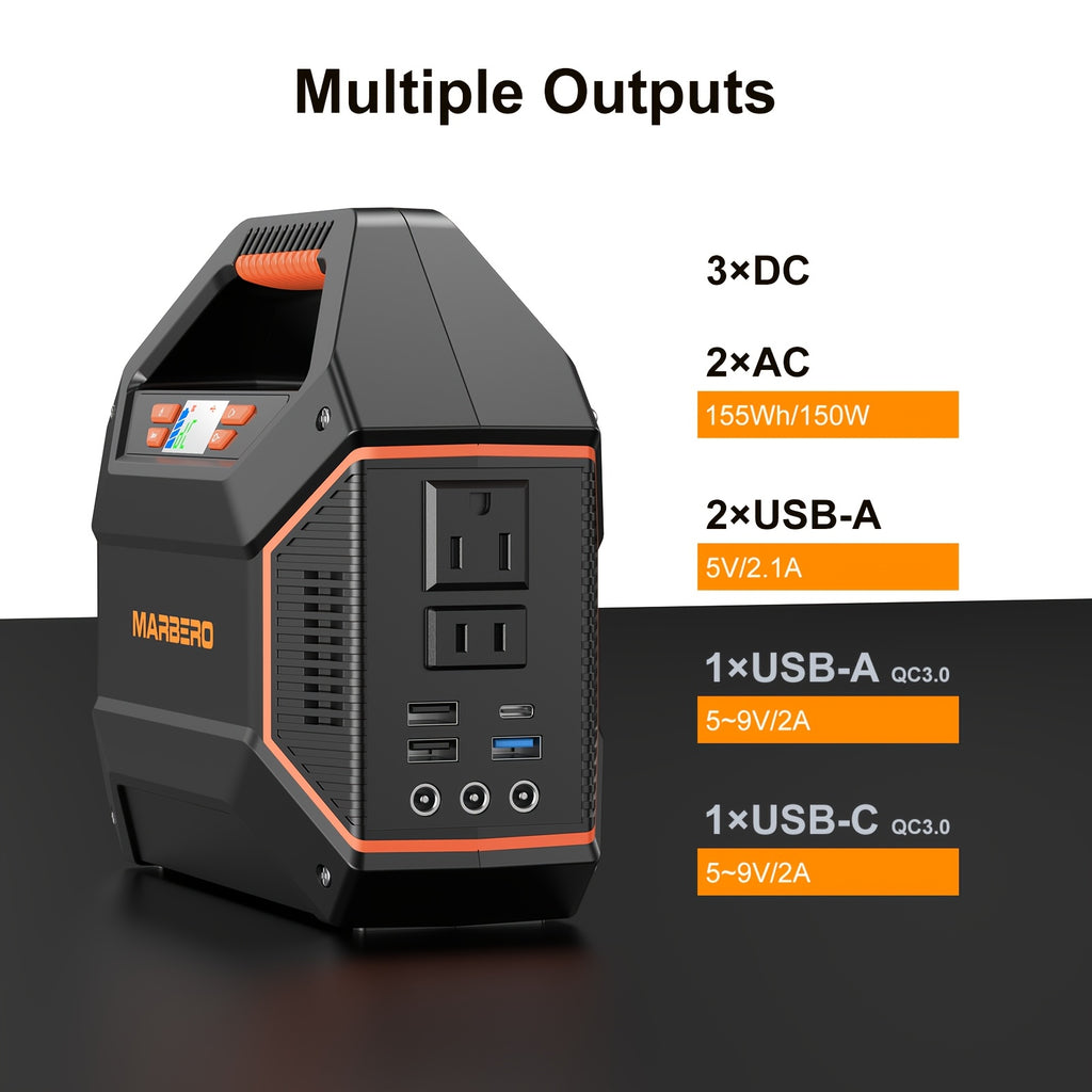 行動式電源站 296Wh&60W太陽能板/155Wh&30W太陽能板/296Wh/155Wh，露營太陽能發電機鋰電池組，帶110V 2*AC QC3.0 USB埠的LED手電筒，適用於家庭露營房車膝上型電腦應急電源備用聖誕禮物