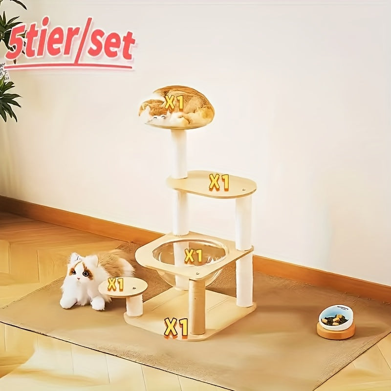 （精品猫爬架）多层冬季保暖猫爬架，带抓挠柱、床和太空舱-稳健设计，节省空间的室内猫爬架，耐用的宠物家具，用于爬行、休息和玩耍，宠物爬行塔，玩耍，高品质材料，适合多猫家庭使用，有5/6/7/8层款式可选择