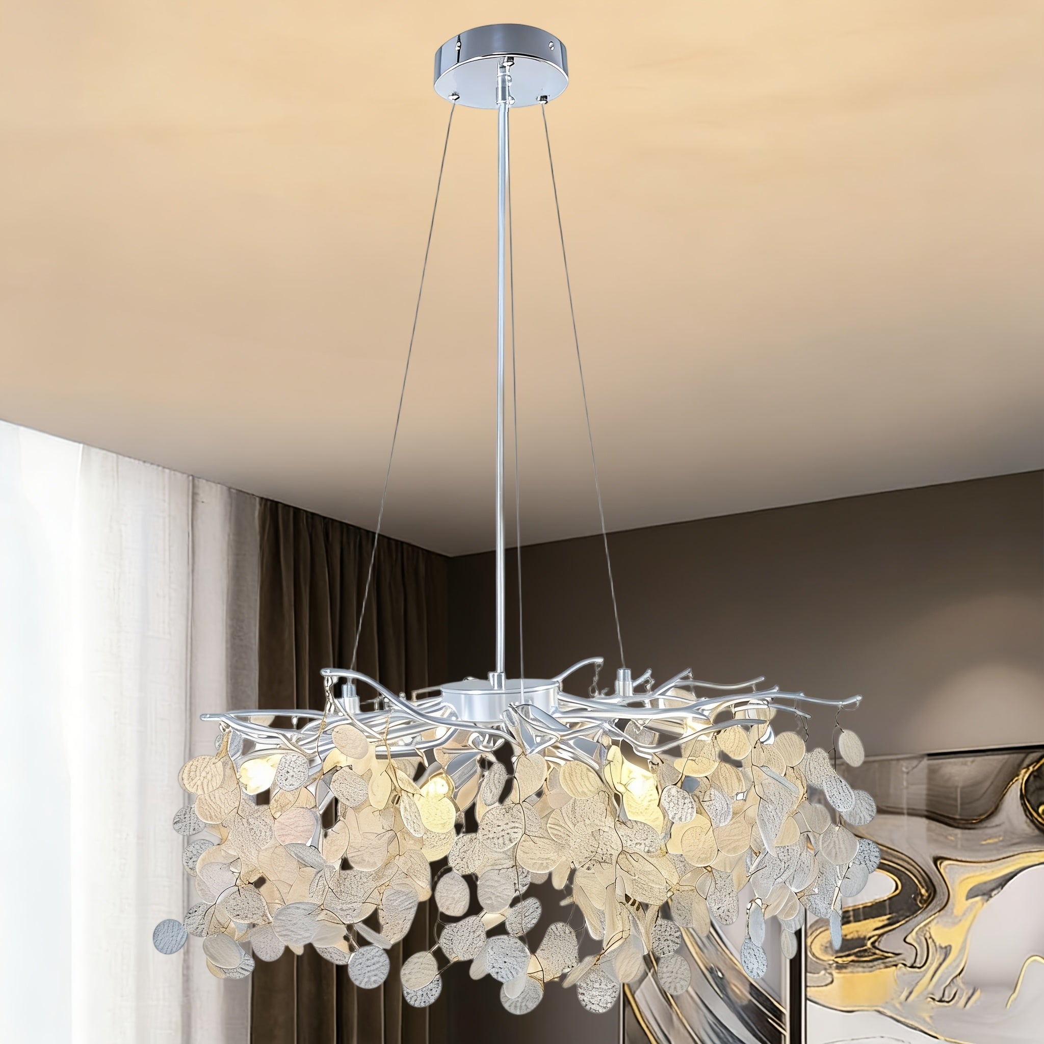 Round branch chandelier, crystal chandelier, shining bright light - suitable for living room, dining room, bedroom and other scenarios, G9 bulb socket (bulb not included)