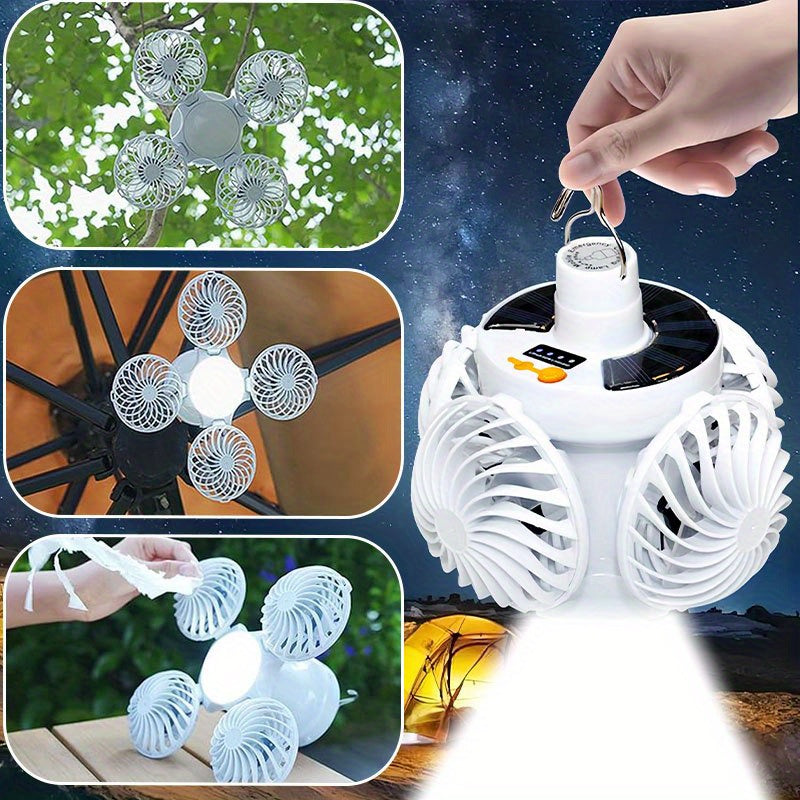 1pc Macro Universe LED Camping Fan Light - Rechargeable Portable Light with Power Display, Foldable Hands-Free Floodlight for Camping, BBQ, Fishing, Tent Lighting & Outdoor Emergency Power