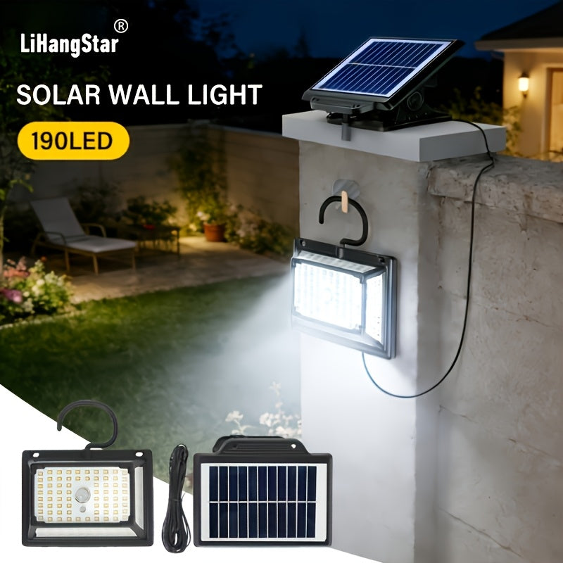 Commercial Street Solar Split Wall Light, 190LED Solar Floodlight with Hook and Separate Solar Panel, with Clip for Easy Installation, with Motion Sensor, IP65 Outdoor Courtyard Light, Perfect for Garden, Corridor, Indoor & Outdoor, Street, Deck