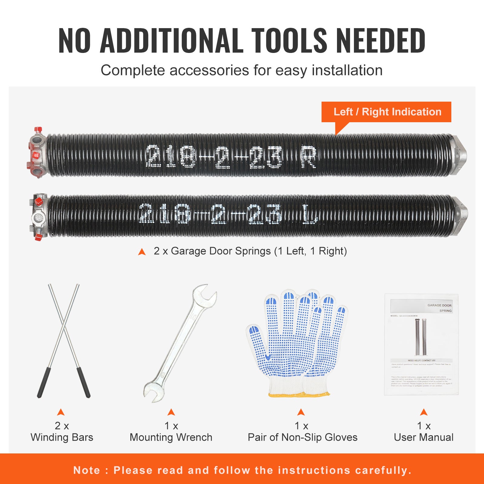 Garage Door Torsion Spring, 16,000 Cycles, 0.25 x 2 x 30in / 0.207 x 2 x 22in / 0.218 x 2 x 24in / 0.218 x 2 x 23in, with Non-Slip Winding Bars, Installation Tools and Gloves, Electrophoretic Coating, for Replacement