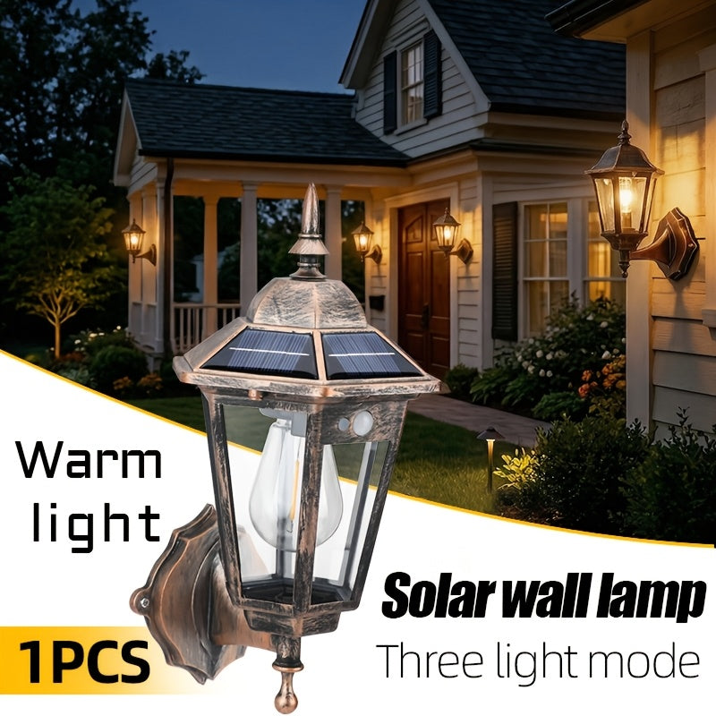 Solar Wall Light with Wall Mount Dusk to Dawn Sensor, Automatic On/Off, Outdoor Awning Garage Porch, Solar Light | Vintage Style | Suitable for Garden, Courtyard, Path, Walkway Decoration, Unique Gardening Gift for Easter, Valentine's Day
