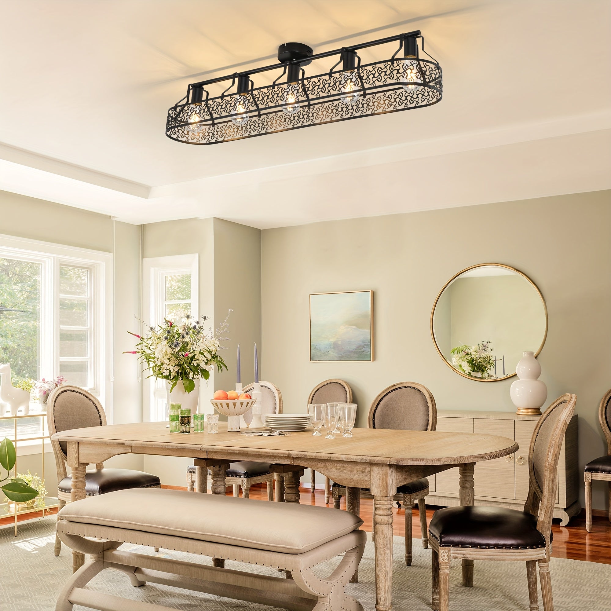 Five-light black dining room lighting fixture, farmhouse style ceiling light, industrial style kitchen light, ceiling light suitable for living room, bedroom, cafe